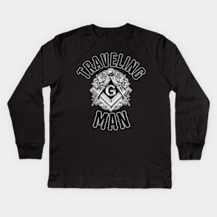 Traveling Man Square & Compass Masonic Freemason Kids Long Sleeve T-Shirt